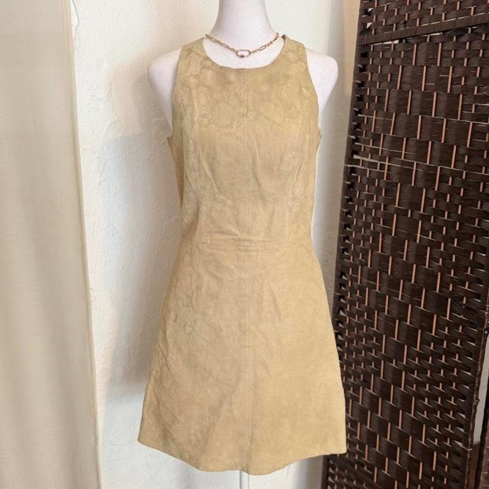 Rebecca Taylor Python Cream Pig Leather Mini Sleeveless Dress Size 2